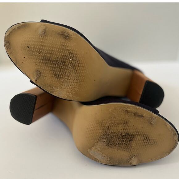 Women's Navy Sock Boot Bootie Peep Toe High Chunky Heel Size 42/ US Size 11 - Picture 5 of 6